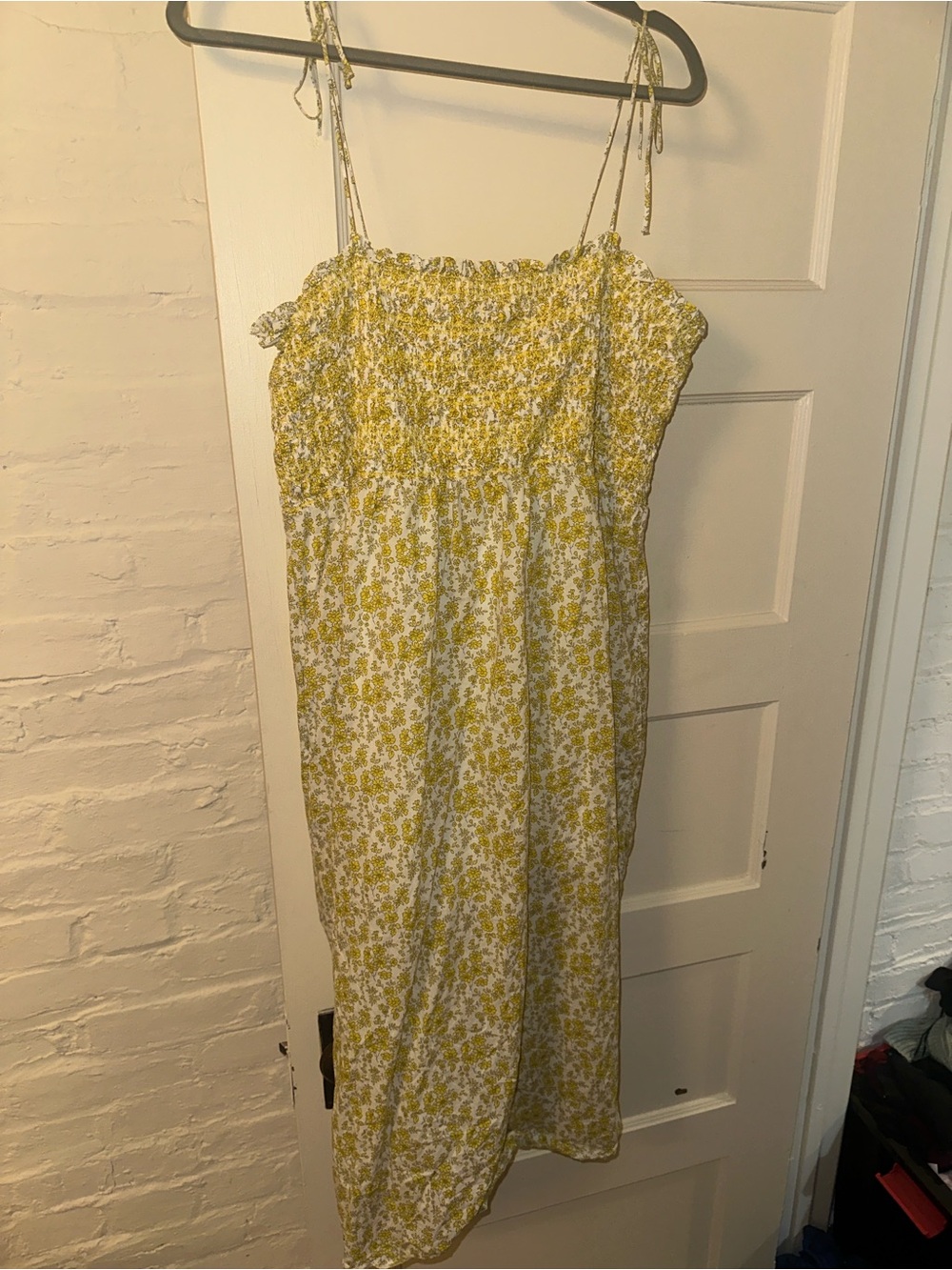 J. Crew Yellow Floral Smocked Midi Dress - Picture 3 of 6